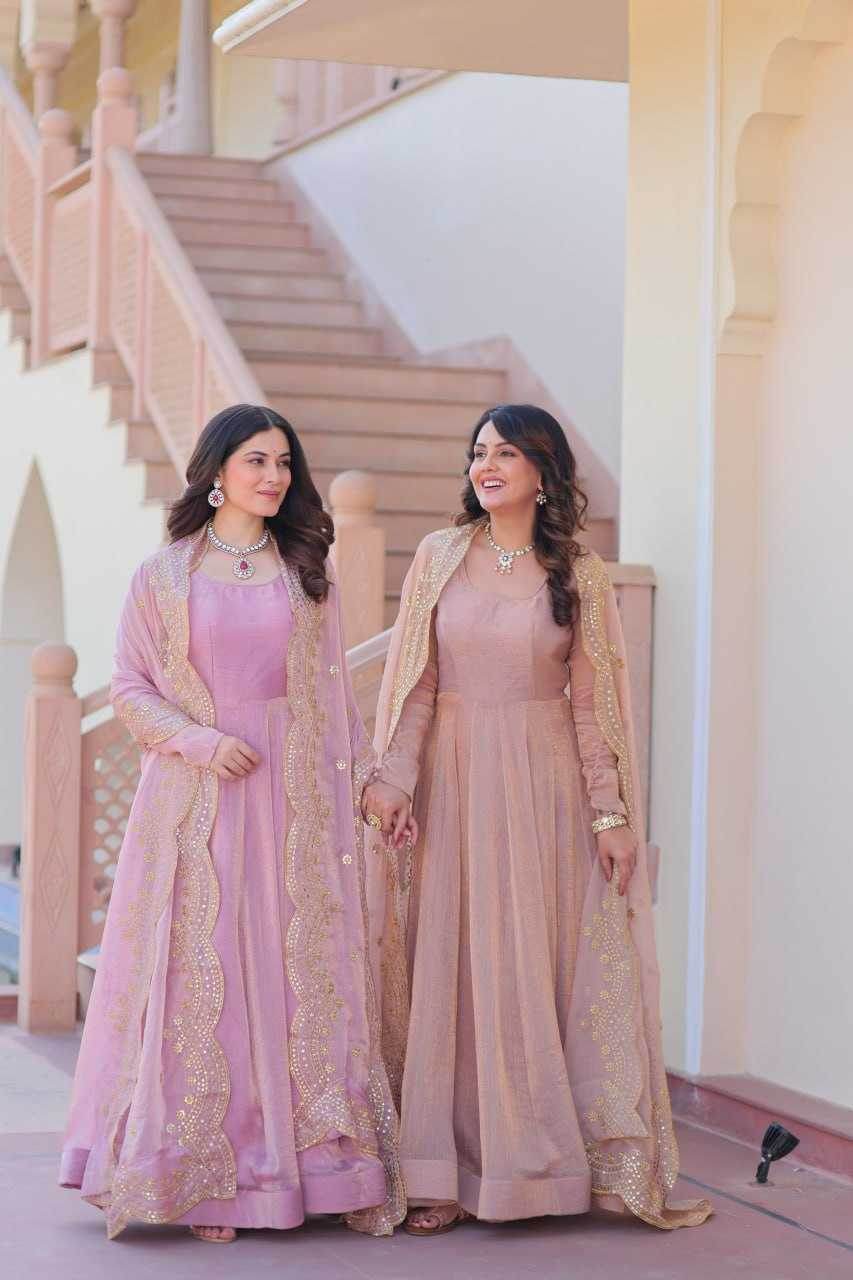 Chiffon Full Sleeve Gown With Dupatta - MYLUXURY LANE ENTERPRISE